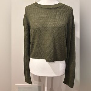 Abound Dark Olive Crew Neck Cropped Sweater